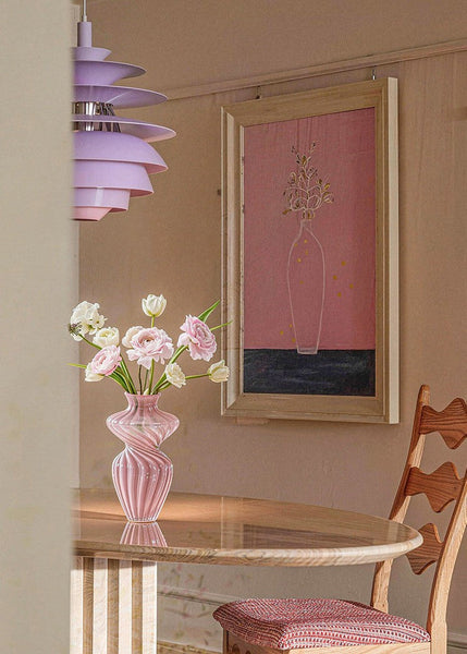 Modern Vases for Living Room, Mid Century Pink Vases for Flowers, Handmade Contemporary Glass Vases, Unique Decorative Glass Vase, Centerpiece Vases on Table-artworkcanvas