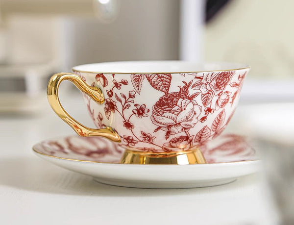 Creative Bone China Porcelain Tea Cup Set, Beautiful British Tea Cups, Elegant Flower Ceramic Cups, Unique Royal Coffee Cup and Saucer-artworkcanvas