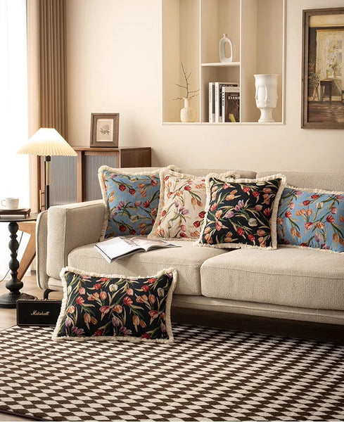 Large Flower Decorative Pillows for Bedroom, Decorative Sofa Pillows for Couch, Tulip Flower Pillow Covers, Farmhouse Decorative Pillows-artworkcanvas