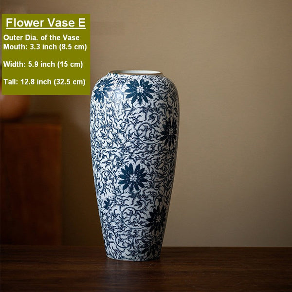 Vintage Bouquet Flower Vases, Centerpiece on Dining Table, Large Blue Flower Vase on Table, Handmade Porcelain Flower Vases Urn, Water Holding Flower Vases-artworkcanvas