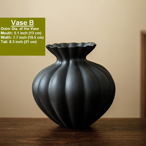 Handmade Water Holding Flower Vases, Modern Black Flower Vase Centerpiece on Table, Porcelain Flower Vases, Ceramic Bouquet Vases-artworkcanvas