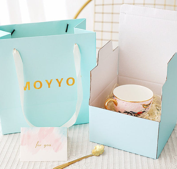 Elegant Pink Ceramic Coffee Cups, Unique Bird Flower Tea Cup and Saucer in Gift Box as Birthday Gift, Beautiful British Tea Cups, Royal Porcelain Tea Cup Set-artworkcanvas
