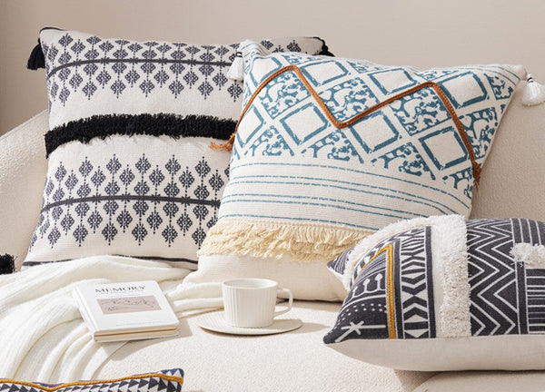 Decorative Square Pillow Covers, Bohemian Decorative Sofa Pillows for Bedroom, Geometric Pattern Decorative Pillow for Couch-artworkcanvas