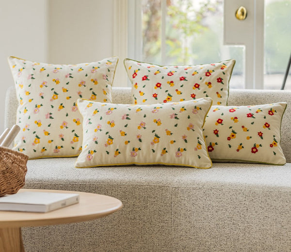 Embroider Flower Cotton Pillow Covers, Spring Flower Decorative Pillows for Dining Room, Decorative Pillows for Sofa, Farmhouse Decorative Pillows for Couch-artworkcanvas