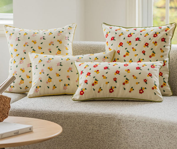 Embroider Flower Cotton Pillow Covers, Spring Flower Decorative Pillows for Dining Room, Decorative Pillows for Sofa, Farmhouse Decorative Pillows for Couch-artworkcanvas