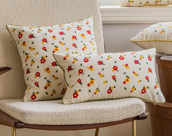 Embroider Flower Cotton Pillow Covers, Spring Flower Decorative Pillows for Dining Room, Decorative Pillows for Sofa, Farmhouse Decorative Pillows for Couch-artworkcanvas