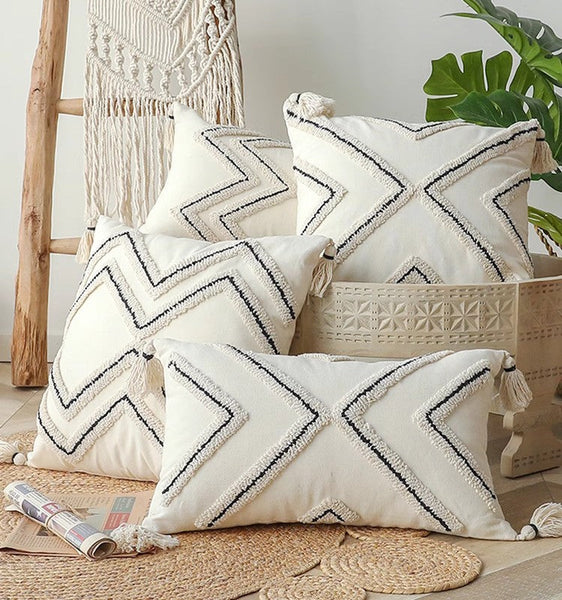 Geometric Square Modern Throw Pillows for Couch, Beige Decorative Throw Pillows, Contemporary Throw Pillow for Interior Design-artworkcanvas