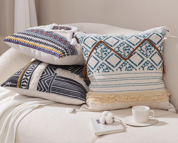 Decorative Square Pillow Covers, Bohemian Decorative Sofa Pillows for Bedroom, Geometric Pattern Decorative Pillow for Couch-artworkcanvas