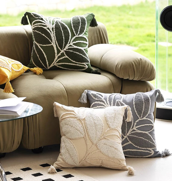 Leaf Decorative Pillows for Bedroom, Contemporary Modern Sofa Pillow Covers, Square Modern Throw Pillows for Couch, Modern Decorative Pillows for Interior Design-artworkcanvas