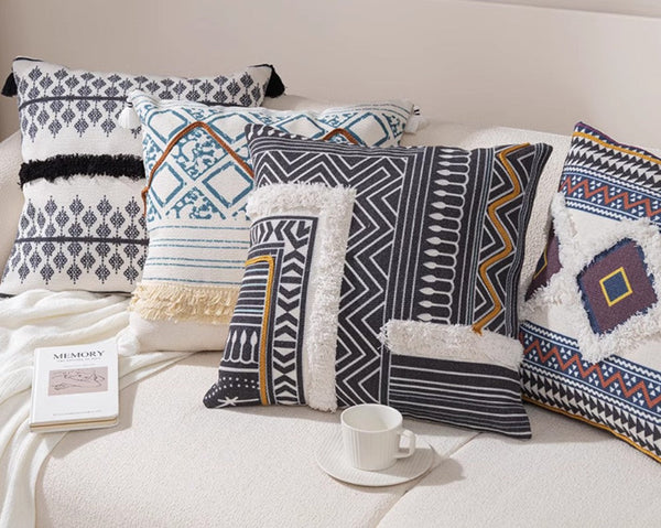 Decorative Square Pillow Covers, Bohemian Decorative Sofa Pillows for Bedroom, Geometric Pattern Decorative Pillow for Couch-artworkcanvas