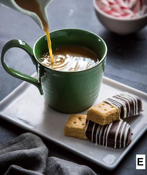 Modern Handmade Pottery Coffee Cup, Creative Brown Green Blue Ceramic Coffee Mugs, Large Unique Tea Cup, Large Capacity Coffee Cups-artworkcanvas