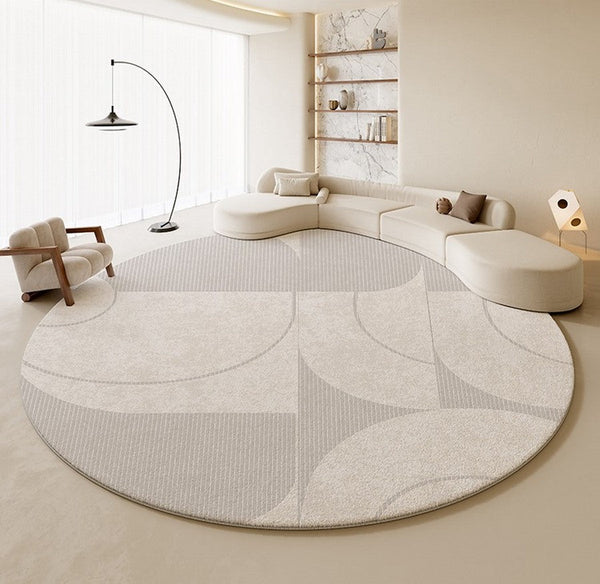 Geometric Modern Rug Ideas for Living Room, Bedroom Modern Round Rugs,Contemporary Round Rugs, Circular Gray Rugs under Dining Room Table-artworkcanvas