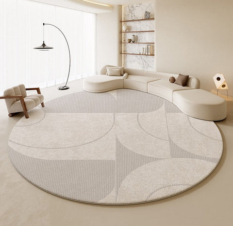 Contemporary Round Rugs, Circular Gray Rugs under Dining Room Table, Geometric Modern Rug Ideas for Living Room, Bedroom Modern Round Rugs-artworkcanvas