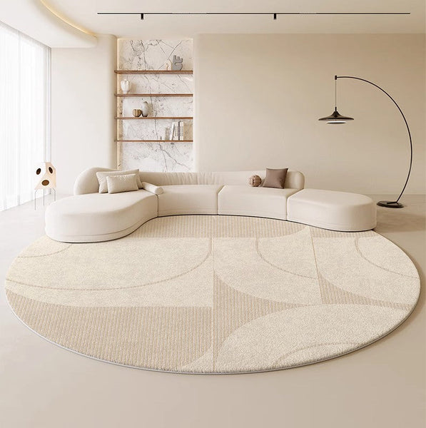 Modern Rugs under Coffee Table, Abstract Modern Round Rugs for Bedroom, Geometric Circular Rugs for Dining Room, Cream Color Contemporary Modern Rugs-artworkcanvas