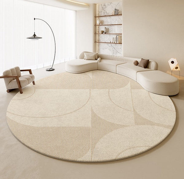 Modern Rugs under Coffee Table, Abstract Modern Round Rugs for Bedroom, Geometric Circular Rugs for Dining Room, Cream Color Contemporary Modern Rugs-artworkcanvas