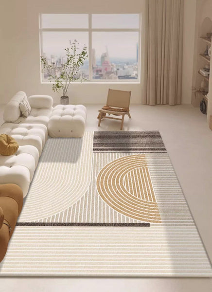 Contemporary Soft Rugs for Living Room, Bedroom Modern Rugs, Cream Color Geometric Modern Rugs, Modern Rugs for Dining Room-artworkcanvas
