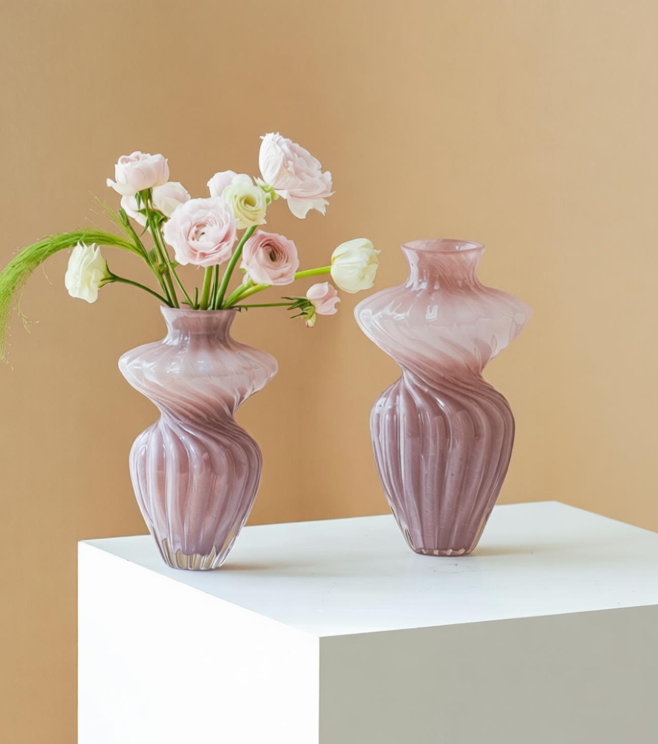 Mid Century Pink Vases For Flowers Modern Retro Home Decor, Handmade Glazed Ceramic Statement Piece