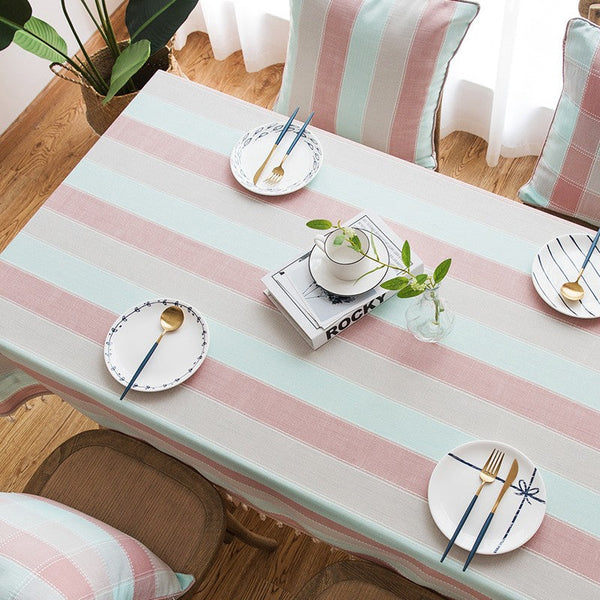 Pink Stripe Cotton and Linen Tablecloths, Rectangular Tablecloth for Oval Table, Rectangular Table Covers for Coffee Table, Modern Table Cloths for Dining Room-artworkcanvas