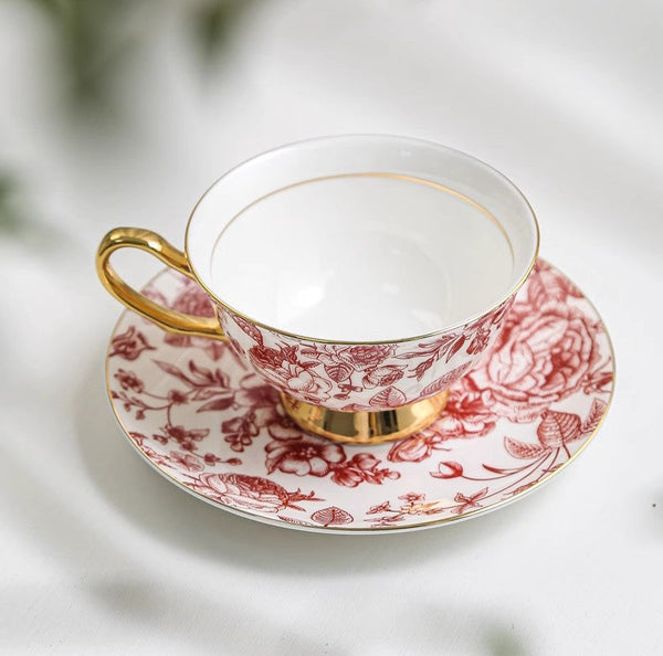 Creative Porcelain Tea Cup Saucer Set, Beautiful British Tea Cups, Elegant Flower Ceramic Cups, Unique Royal Coffee Cup and Saucer-artworkcanvas