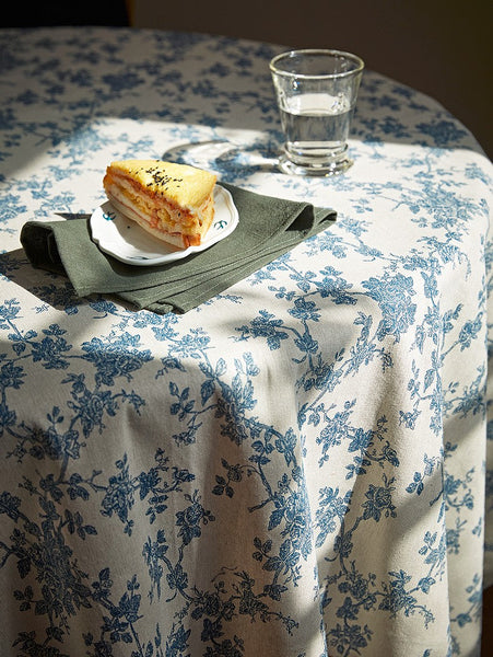 Vintage Rectangle Tablecloth for Dining Room Table, French Flower Pattern Tablecloth for Round Table, Rustic Farmhouse Table Cover for Kitchen-artworkcanvas