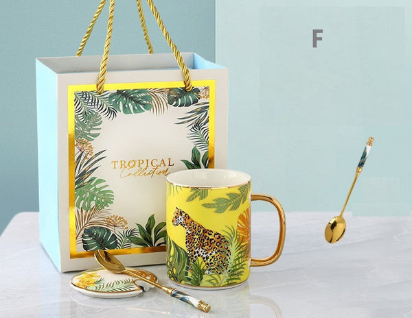Peacock Porcelain Cups, Large Capacity Jungle Animal Porcelain Mugs, Unique Ceramic Mugs in Gift Box, Creative Ceramic Mugs for Office-artworkcanvas