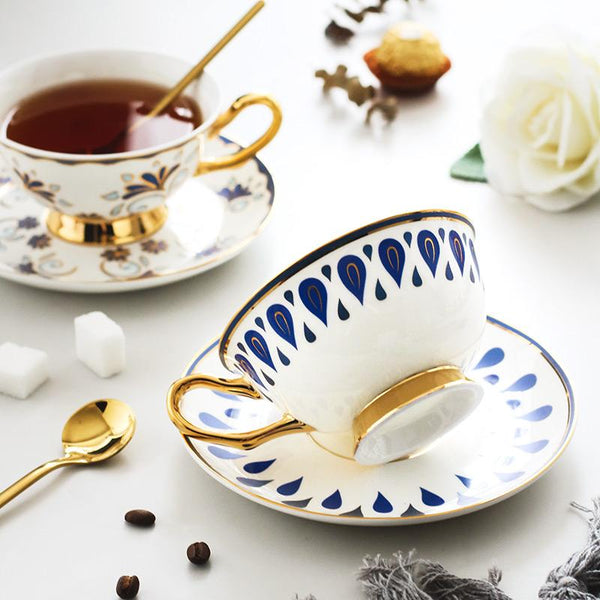 Porcelain Coffee Cups, British Tea Cups, Tea Cup and Saucer, Coffee Cups with Gold Trim and Gift Box, Latte Coffee Cups-artworkcanvas