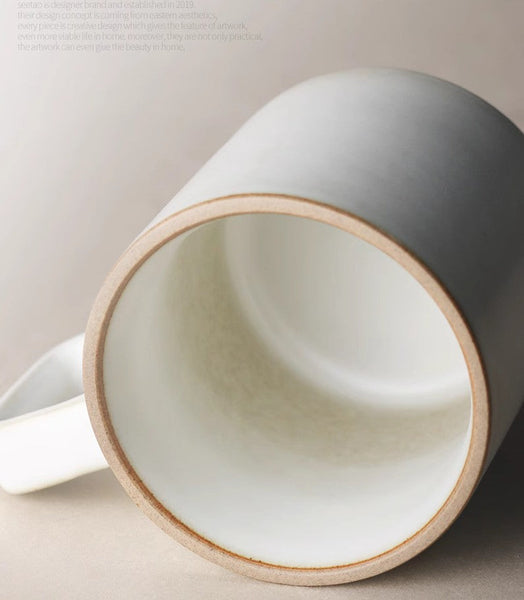Modern Handmade Pottery Coffee Cup, Large Capacity Coffee Mugs, Unique Tea Cup, Creative White Black Ceramic Coffee Mugs-artworkcanvas
