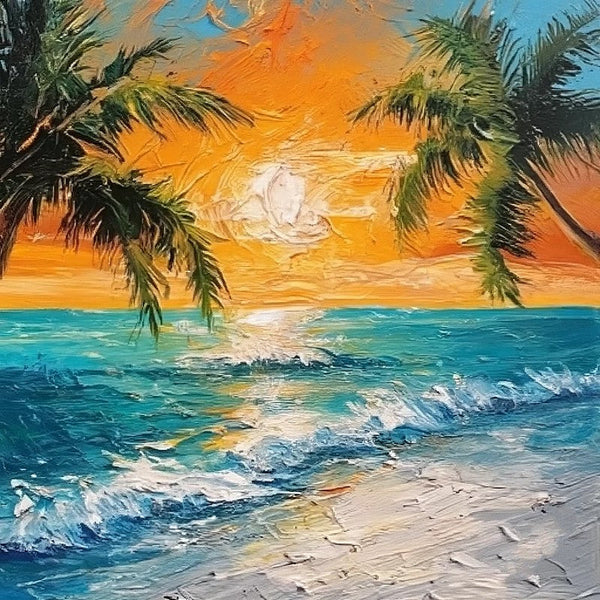 Florida Seashore Beach Painting, Original Small Landscape Paintings, Heavy Texture Canvas Art, Small Palette Knife Oil Paintings, Easy Landscape Painting Ideas, Simple Small Canvas Paintings-artworkcanvas