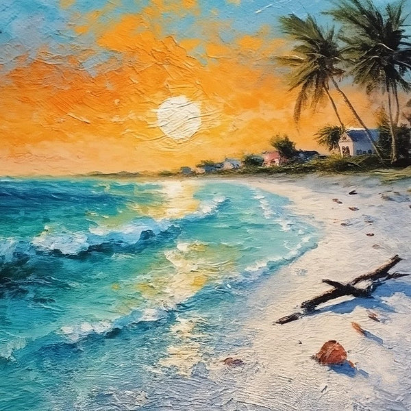 Original Small Landscape Paintings, Florida Seashore Beach Palm Tree Painting, Heavy Texture Canvas Art, Small Palette Knife Oil Paintings, Easy Landscape Painting Ideas, Simple Small Canvas Paintings-artworkcanvas