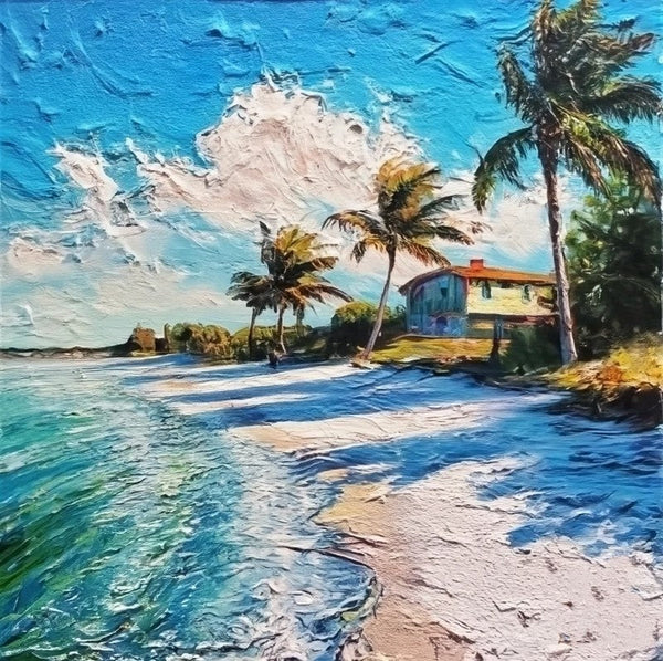 Original Small Landscape Paintings, Heavy Small Palette Knife Oil Paintings, Florida Seashore Beach Painting, Heavy Texture Canvas Art, Easy Landscape Painting Ideas, Simple Small Canvas Paintings-artworkcanvas