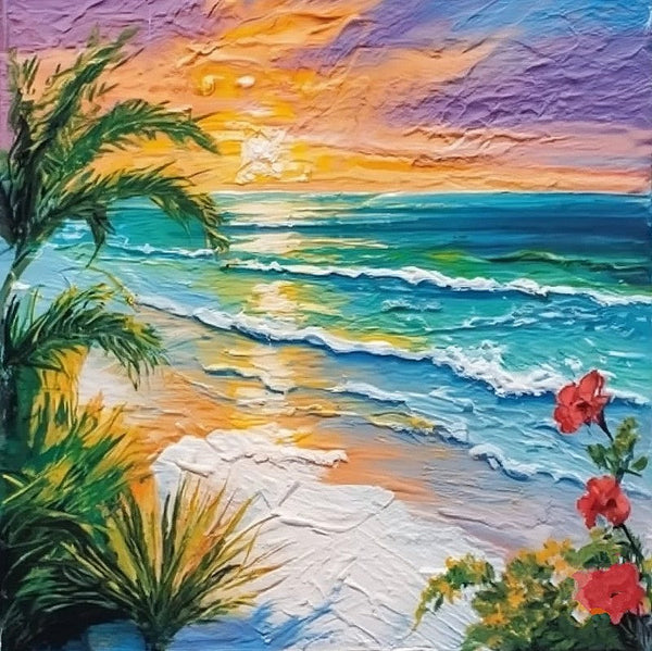 Heavy Texture Canvas Art, Small Palette Knife Oil Paintings, Original Small Landscape Paintings, Florida Seashore Beach Flower Painting, Easy Landscape Painting Ideas, Simple Small Canvas Paintings-artworkcanvas