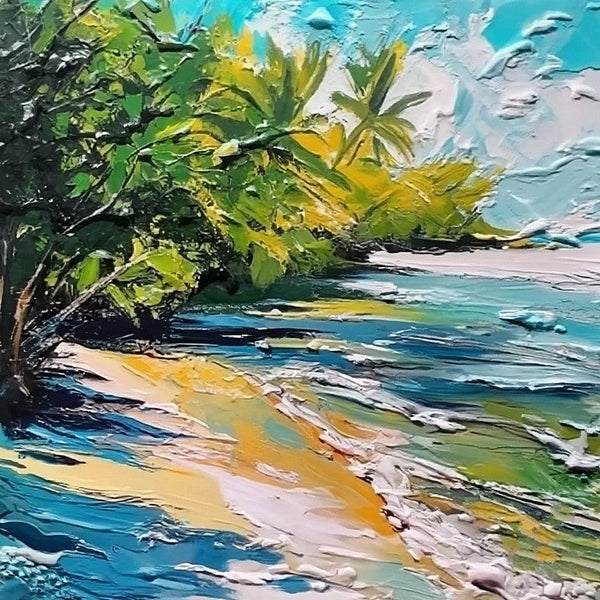 Original Small Landscape Paintings, Florida Seashore Beach Painting, Heavy Texture Canvas Art, Small Palette Knife Oil Paintings, Easy Landscape Painting Ideas, Simple Small Canvas Paintings-artworkcanvas
