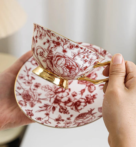 Creative Porcelain Tea Cup Saucer Set, Beautiful British Tea Cups, Elegant Flower Ceramic Cups, Unique Royal Coffee Cup and Saucer-artworkcanvas