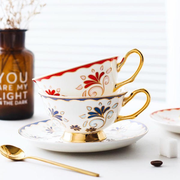 Tea Cup and Saucer, Coffee Cups with Gold Trim and Gift Box, British Tea Cups, Porcelain Coffee Cups, Latte Coffee Cups-artworkcanvas