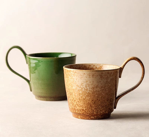 Modern Handmade Pottery Coffee Cup, Creative Brown Green Blue Ceramic Coffee Mugs, Large Unique Tea Cup, Large Capacity Coffee Cups-artworkcanvas