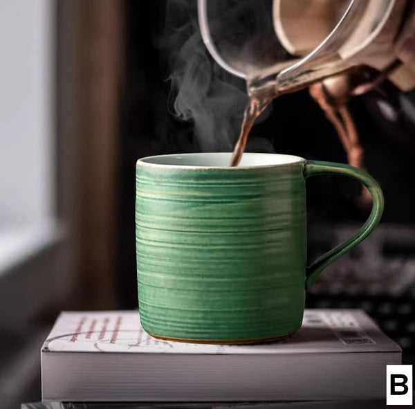 Creative Handmade Coffee Mugs, Blue Green Black Ceramic Coffee Mugs, Large Modern Handmade Pottery Coffee Cup, Large Capacity Coffee Mugs-artworkcanvas