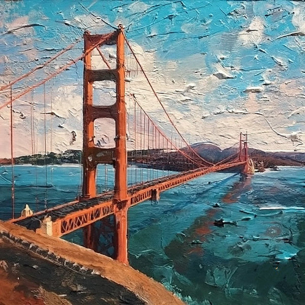 Easy Landscape Painting Ideas, Simple Small Canvas Paintings, Golden Gate Bridge Sunrise Painting, Original Small Landscape Paintings, Heavy Texture Canvas Art, Small Palette Knife Oil Paintings-artworkcanvas