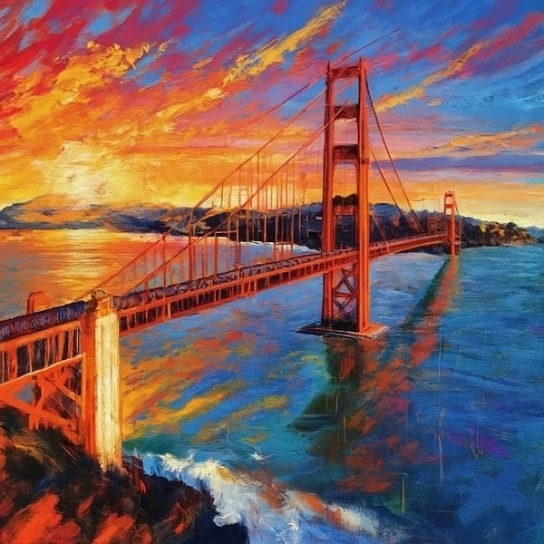 Original Small Landscape Paintings, Heavy Texture Canvas Art, Small Palette Knife Oil Paintings, Easy Landscape Painting Ideas, Simple Small Canvas Paintings, Golden Gate Bridge Sunrise Painting-artworkcanvas