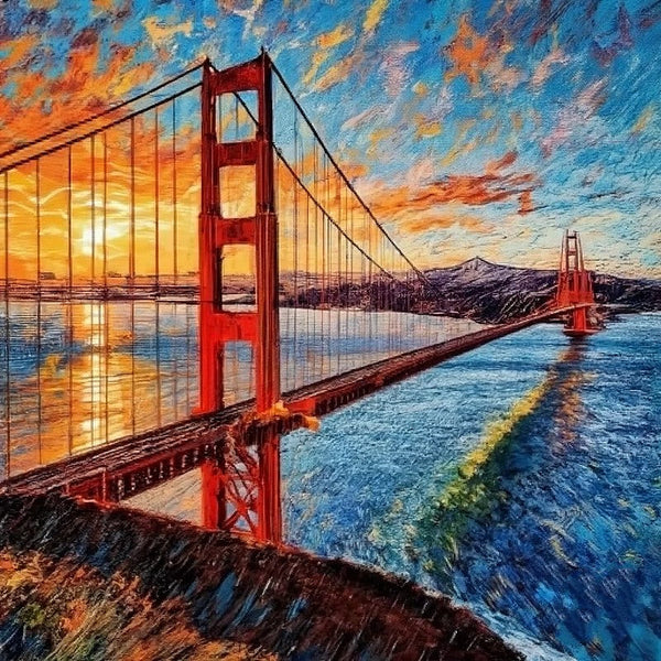 Simple Small Canvas Paintings, Golden Gate Bridge Sunrise Painting, Original Small Landscape Paintings, Heavy Texture Canvas Art, Small Palette Knife Oil Paintings, Easy Landscape Painting Ideas-artworkcanvas
