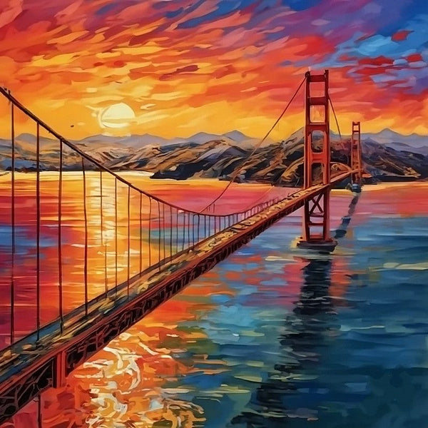 Original Small Landscape Paintings, Golden Gate Bridge Sunset Painting, Heavy Texture Canvas Art, Small Palette Knife Oil Paintings, Easy Landscape Painting Ideas, Simple Small Canvas Paintings-artworkcanvas