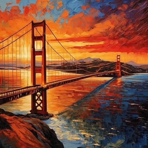 Heavy Texture Canvas Art, Small Palette Knife Oil Paintings, Original Small Landscape Paintings, Golden Gate Bridge Sunset Painting, Easy Landscape Painting Ideas, Simple Small Canvas Paintings-artworkcanvas
