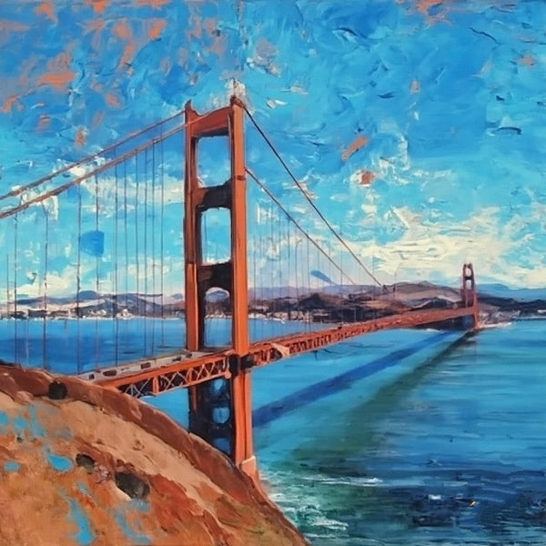 Small Palette Knife Oil Paintings, Easy Landscape Painting Ideas, Simple Small Canvas Paintings, Golden Gate Bridge Painting, Original Small Landscape Paintings, Heavy Texture Canvas Art-artworkcanvas