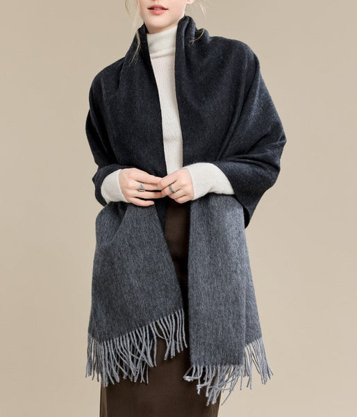 Gifts for Her, Long Wool Scarf, Soft Wool Scarf for Women, Black and Medium Gray Fashion Scarf, Warm Cape, Evening Wrap, Christmas Gift, Winter Shawl, Elegant Shawl-artworkcanvas