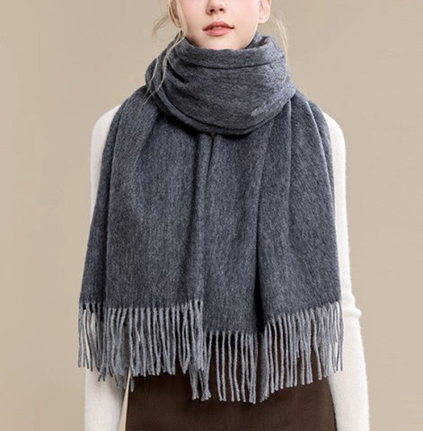 Gifts for Her, Long Wool Scarf, Soft Wool Scarf for Women, Black and Medium Gray Fashion Scarf, Warm Cape, Evening Wrap, Christmas Gift, Winter Shawl, Elegant Shawl-artworkcanvas