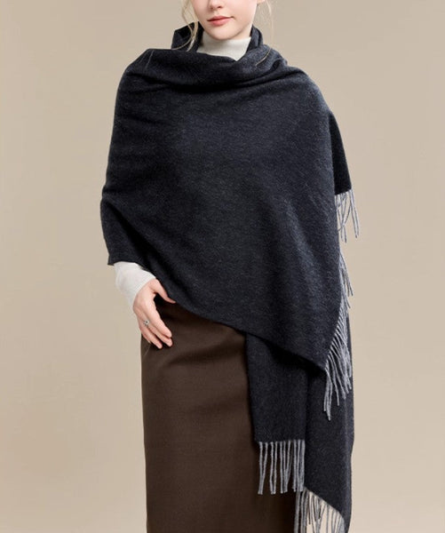 Gifts for Her, Long Wool Scarf, Soft Wool Scarf for Women, Black and Medium Gray Fashion Scarf, Warm Cape, Evening Wrap, Christmas Gift, Winter Shawl, Elegant Shawl-artworkcanvas