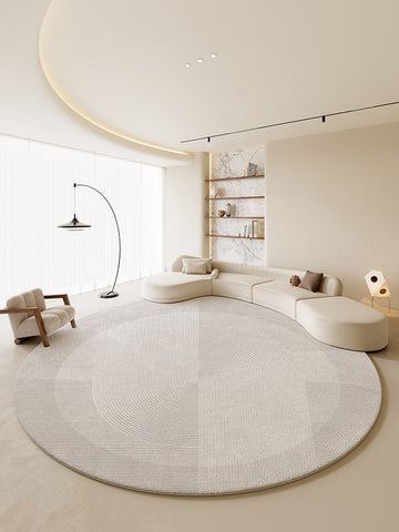 Grey Geometric Floor Carpets, Abstract Circular Rugs under Dining Room Table, Modern Living Room Round Rugs, Bedroom Modern Round Rugs-artworkcanvas