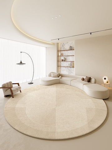 Dining Room Modern Rugs, Cream Color Round Rugs under Coffee Table, Large Modern Rugs in Living Room, Contemporary Circular Rugs in Bedroom-artworkcanvas