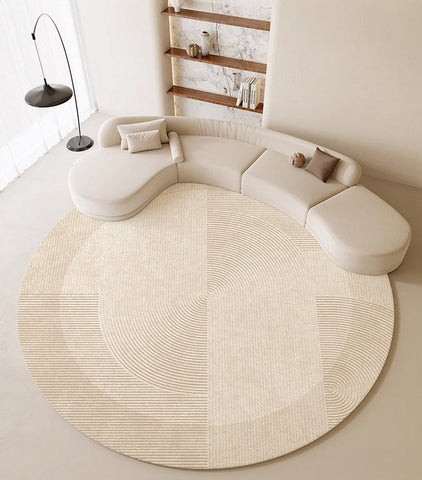 Large Modern Rugs in Living Room, Dining Room Modern Rugs, Cream Color Round Rugs under Coffee Table, Contemporary Circular Rugs in Bedroom-artworkcanvas