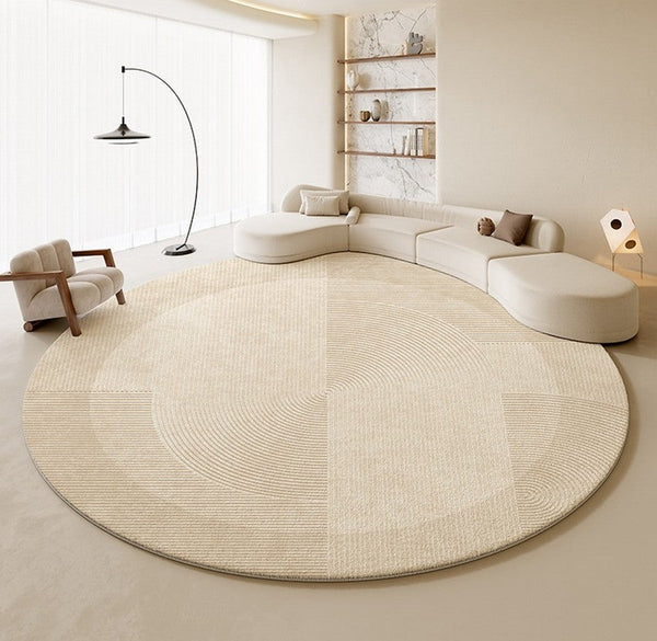 Dining Room Modern Rugs, Cream Color Round Rugs under Coffee Table, Large Modern Rugs in Living Room, Contemporary Circular Rugs in Bedroom-artworkcanvas