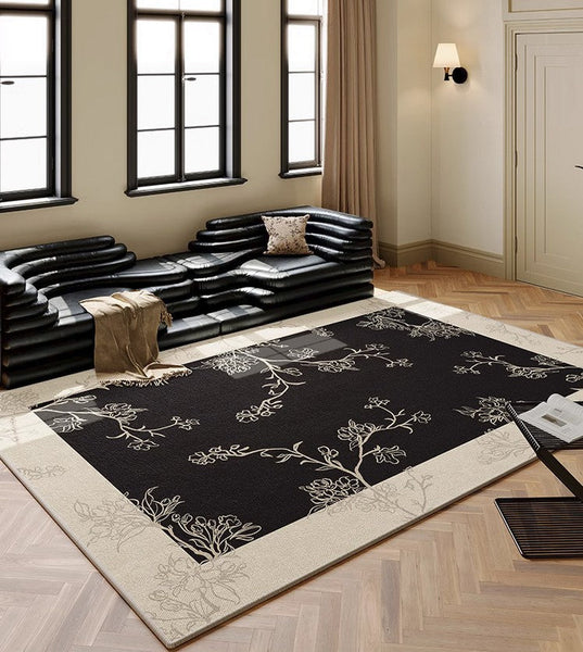 Unique Bedroom Modern Rugs, Contemporary Modern Rugs under Dining Room Table, French Style Rugs for Interior Design, Flower Pattern Modern Rugs for Living Room-artworkcanvas